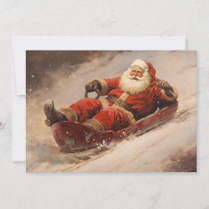 Cartes Pour Fêtes Annuelles Père Noël traîneau neige Joyeux Noël Vintage