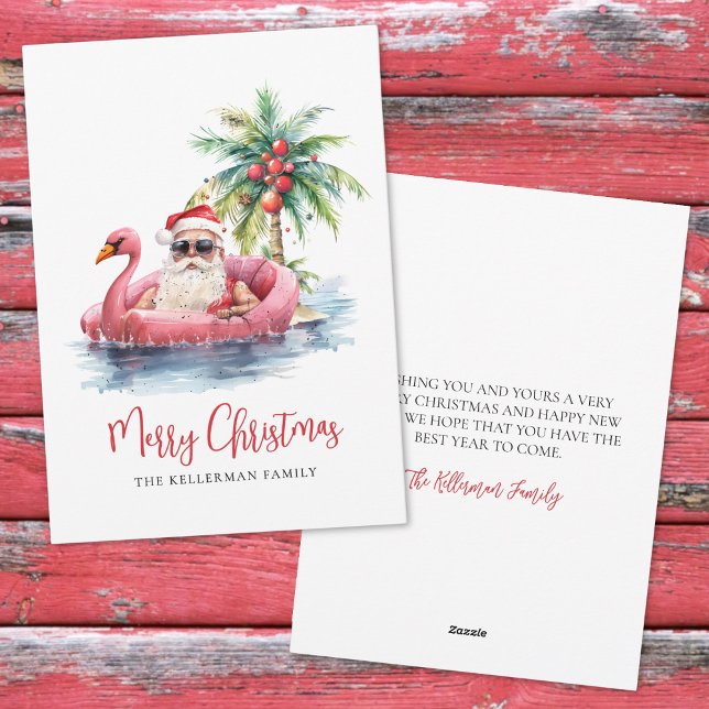 Cartes Pour Fêtes Annuelles Père Noël Tropical Beach Christmas (Santa Tropical Beach Christmas Holiday Card)