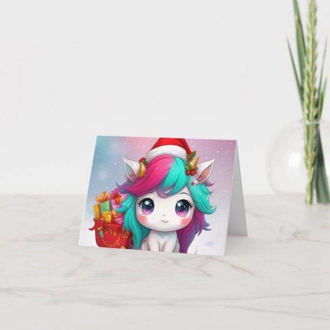 Cartes Pour Fêtes Annuelles Père Noël Unicorn (Devant)