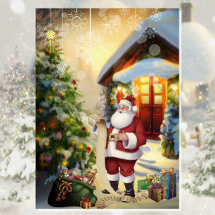 Cartes Pour Fêtes Annuelles Père Noël vérifie sa liste Les bons garçons et fil