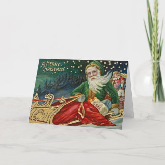 Cartes Pour Fêtes Annuelles Père Noël vert victorien