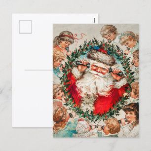 Cartes Pour Fêtes Annuelles Père Noël victorien au téléphone avec des enfants