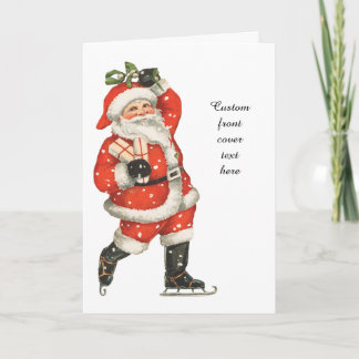 Cartes Pour Fêtes Annuelles Père Noël victorien de Noël vintage patineur sur g