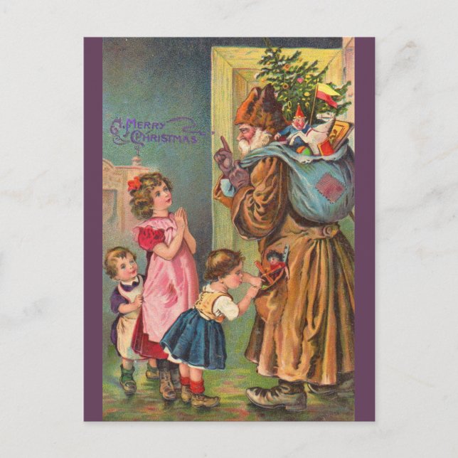 Cartes Pour Fêtes Annuelles Père Noël victorien et enfants Joyeux Noël (Devant)