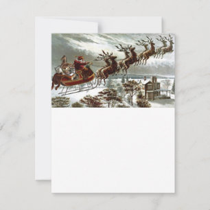 Cartes Pour Fêtes Annuelles Père Noël victorien Reindeer et Sleigh