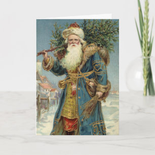 Cartes Pour Fêtes Annuelles Père Noël victorien vintage avec sapin de Noël