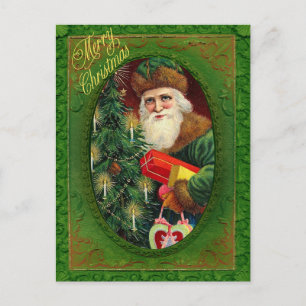 Cartes Pour Fêtes Annuelles Père Noël victorienne avec arbre de Noël vert