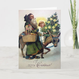 Cartes Pour Fêtes Annuelles Père Noël victorienne chevauchant un âne