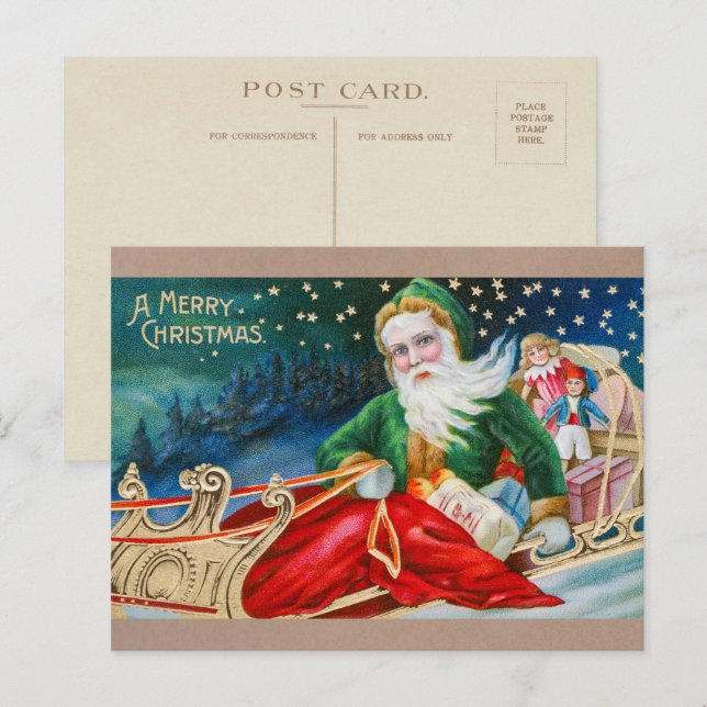 Cartes Pour Fêtes Annuelles Père Noël vintage à Sleigh Joyeux Noël (Devant / Derrière)