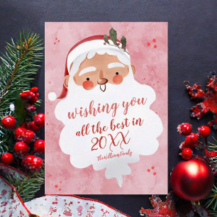 Cartes Pour Fêtes Annuelles Père Noël vintage aquarelle rose pour Noël salutat