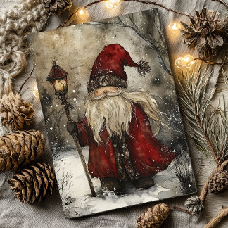Cartes Pour Fêtes Annuelles Père Noël vintage, art aquarelle de Noël