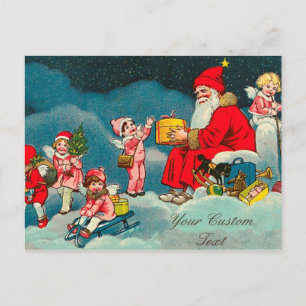 Cartes Pour Fêtes Annuelles Père Noël vintage avec anges