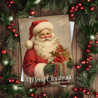 Cartes Pour Fêtes Annuelles Père Noël vintage Avec Cadeaux Noël Personnalisé