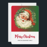 Cartes Pour Fêtes Annuelles Père Noël vintage avec couronne de pin<br><div class="desc">Une carte de Noël plate avec une image rétro montrant un Père Noël souriant et heureux entouré d'une couronne de saint et de pin.</div>
