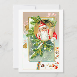 Cartes Pour Fêtes Annuelles Père Noël vintage avec des cures et du pin couvert