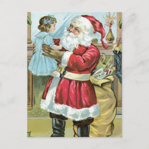 Cartes Pour Fêtes Annuelles Père Noël vintage avec enfant