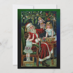 Cartes Pour Fêtes Annuelles Père Noël vintage avec enfants, cadeaux et mille-p