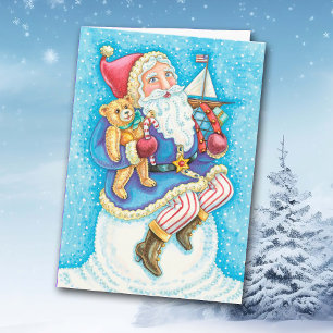 Cartes Pour Fêtes Annuelles Père Noël vintage avec jouets Noël