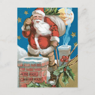Cartes Pour Fêtes Annuelles Père Noël vintage avec Lune