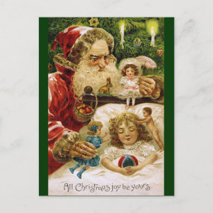 Cartes Pour Fêtes Annuelles Père Noël vintage avec poupées