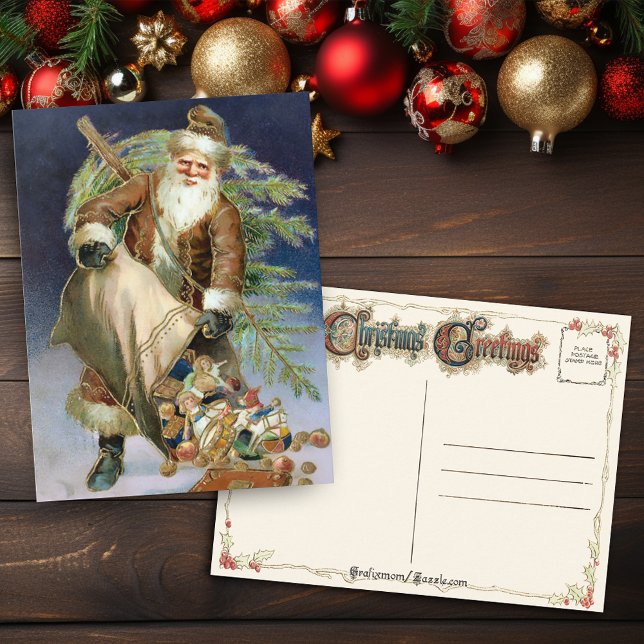 Cartes Pour Fêtes Annuelles Père Noël vintage avec présentateurs (Créateur téléchargé)