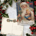 Cartes Pour Fêtes Annuelles Père Noël vintage avec présentateurs<br><div class="desc">Père Noël de l'époque victorienne avec de longs whiskys à écoulement continu tenant des colis attachés avec du ruban.</div>