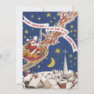 Cartes Pour Fêtes Annuelles Père Noël Vintage Avec Renne Volant