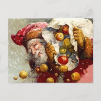 Cartes Pour Fêtes Annuelles Père Noël vintage avec sac de pommes Apple Antique