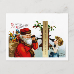 Cartes Pour Fêtes Annuelles Père Noël vintage avec téléphone