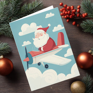 Cartes Pour Fêtes Annuelles Père Noël Vintage Avion Nuages & Photo Aviation Am