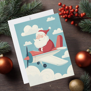 Cartes Pour Fêtes Annuelles Père Noël Vintage Avion Nuages & Photo Aviation Am
