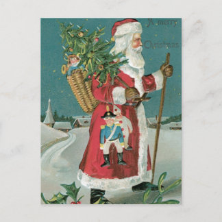 Cartes Pour Fêtes Annuelles Père Noël vintage dans la neige