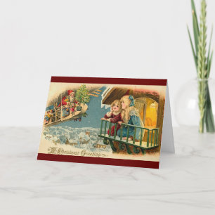 Cartes Pour Fêtes Annuelles Père Noël vintage Dans L'Avion Ballons