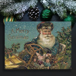 Cartes Pour Fêtes Annuelles Père Noël vintage dans Roadster<br><div class="desc">Image victorienne pittoresque de Père Noël aux bords dorés,  habillé comme conducteur en casquette et lunettes livrant des cadeaux dans un roadster classique lors d'une nuit d'hiver enneigée.</div>