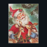 Cartes Pour Fêtes Annuelles Père Noël Vintage De Noël Avec Rennes<br><div class="desc">Vintage 1950 Père Noël Avec Carte Postale Reindeer Holiday.</div>