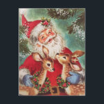 Cartes Pour Fêtes Annuelles Père Noël Vintage De Noël Avec Rennes<br><div class="desc">Vintage 1950 Père Noël Avec Carte Postale Reindeer Holiday.</div>