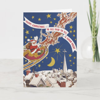 Cartes Pour Fêtes Annuelles Père Noël vintage de Noël avec rennes volants