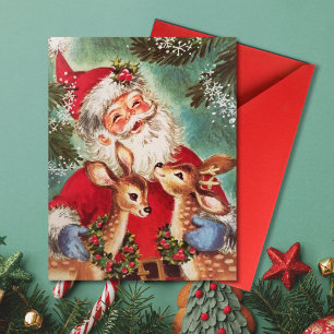 Cartes Pour Fêtes Annuelles Père Noël Vintage De Noël Avec Riendeer