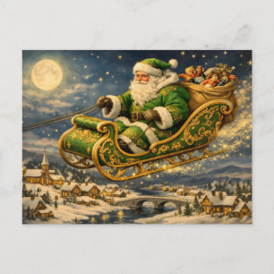 Cartes Pour Fêtes Annuelles Père Noël vintage de Noël dans un traîneau avec de