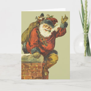 Cartes Pour Fêtes Annuelles Père Noël vintage descend Chimney