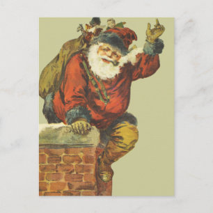 Cartes Pour Fêtes Annuelles Père Noël vintage descend Chimney