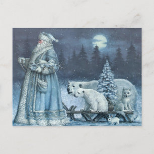 Cartes Pour Fêtes Annuelles Père Noël vintage D'Hiver Avec Ours Polaires