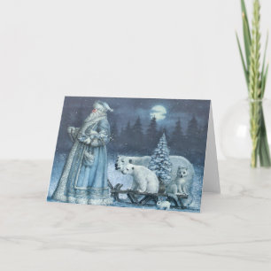 Cartes Pour Fêtes Annuelles Père Noël vintage D'Hiver Avec Ours Polaires