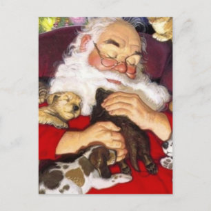 Cartes Pour Fêtes Annuelles Père Noël vintage Dormir Avec Des Chiots