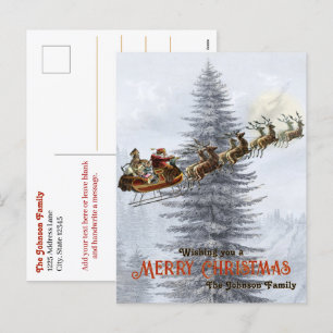 Cartes Pour Fêtes Annuelles Père Noël vintage en suspension avec Reindeer Noël
