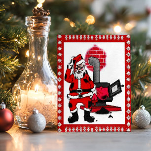 Cartes Pour Fêtes Annuelles Père Noël vintage et brûleur de houille