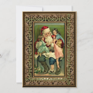 Cartes Pour Fêtes Annuelles Père Noël vintage et enfants dans un cadre d'organ