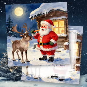 Cartes Pour Fêtes Annuelles Père Noël vintage et rennes Noël personnalisé