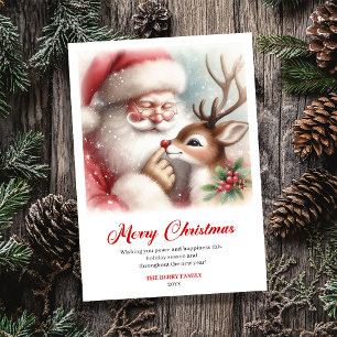 Cartes Pour Fêtes Annuelles Père Noël Vintage et Rudolph Joyeux Noël