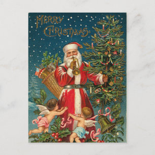 Cartes Pour Fêtes Annuelles Père Noël vintage et sapin de Noël